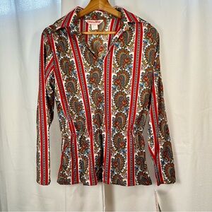 NWT Vintage Laura Mae 60’s 70’s Red and White Paisley Shirt with Collar